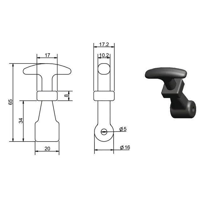Dimensiuni închizător capotă 65mm comparație mărime sistem blocare