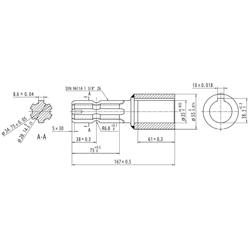 Adaptor cardan extensie Ø35 Z6 detaliu finisaj oțel S355 profesional