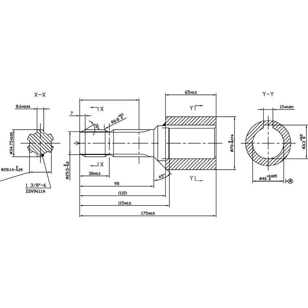 Adaptor cardan extensie Ø40 Z6 vedere completă ax bucșă canelată