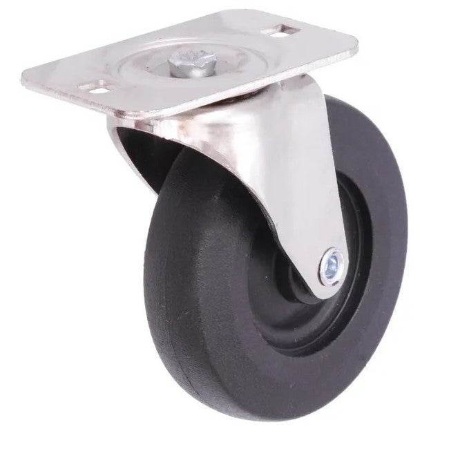 Roată de rezervă pat mobil service auto 76mm pivotantă fiting placă oțel cauciuc