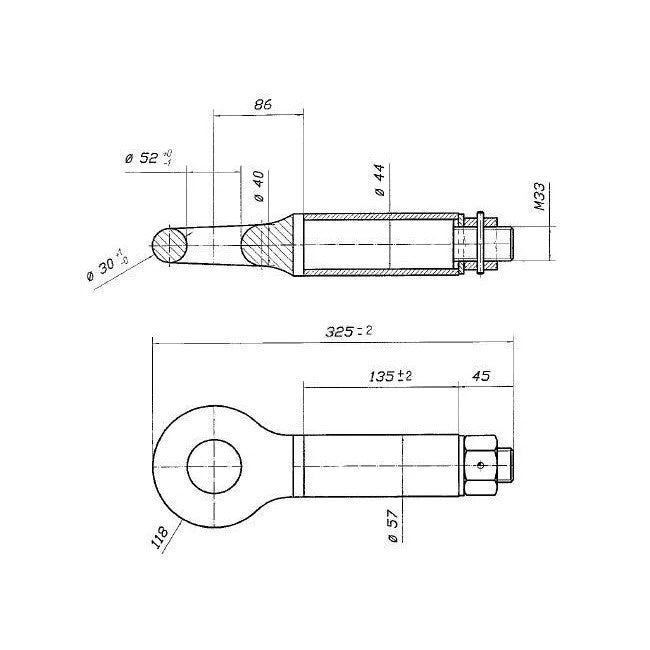 Ochet remorcare 10t cu filet M33 - detaliu conectare