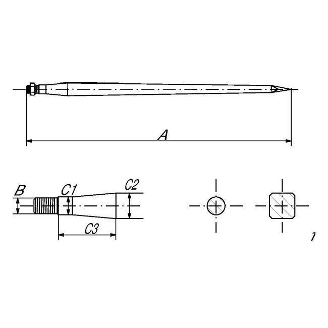 Tepusa dreapta 1100mm cu filet M22 - detaliu conectare