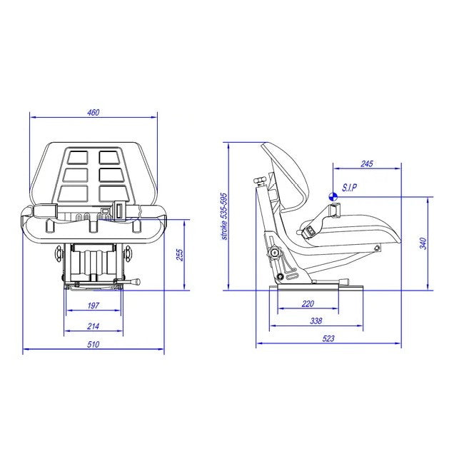 Scaun tractor reglabil cu suspensie - vedere laterala