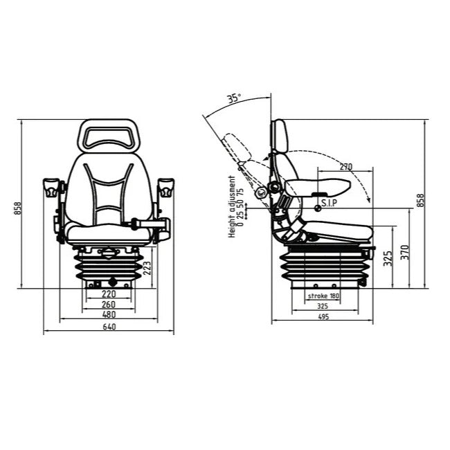 Scaun tractor textil cu suspensie mecanica - detaliu cotiere