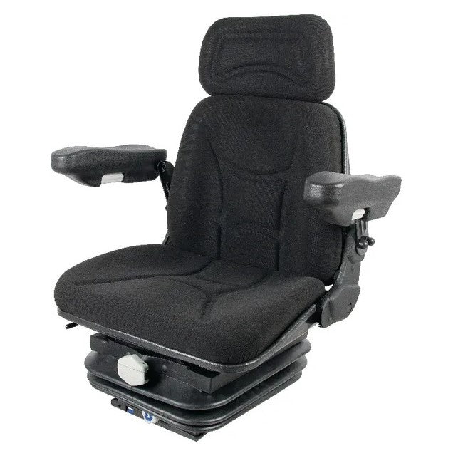 Scaun tractor premium negru cu cotiere si tetiera - vedere frontala
