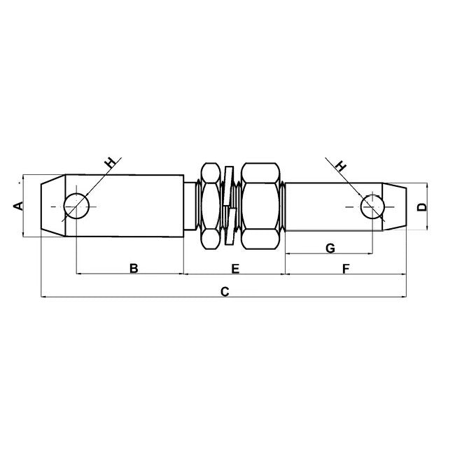 Bolt tirant lateral 28/22x190mm detaliu montaj lateral echipamente agricole categoria 1/2