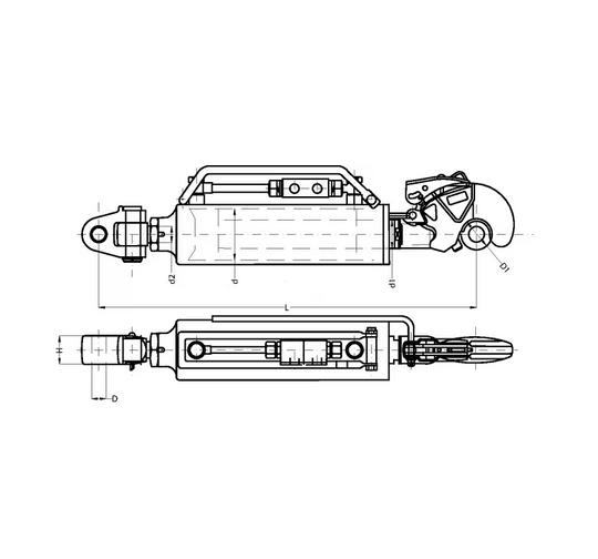 Desen tehnic cu dimensiunile tirantului central hidraulic CBM Cat. 3/3, cu cârlig filetat, cod 3PHGCA7VS