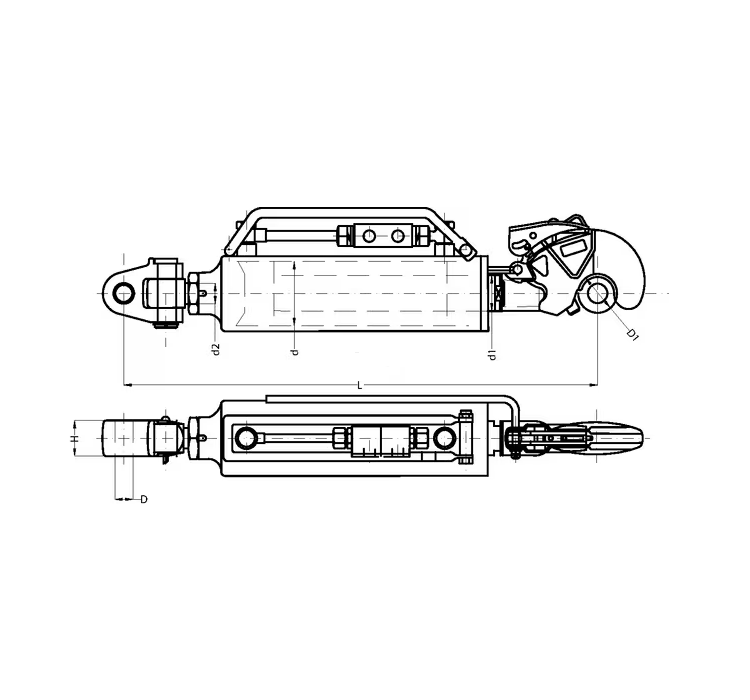 Desen tehnic cu dimensiunile tirantului central hidraulic CBM Cat. 3/3, cu cârlig filetat, cod 3PHGCA7VS