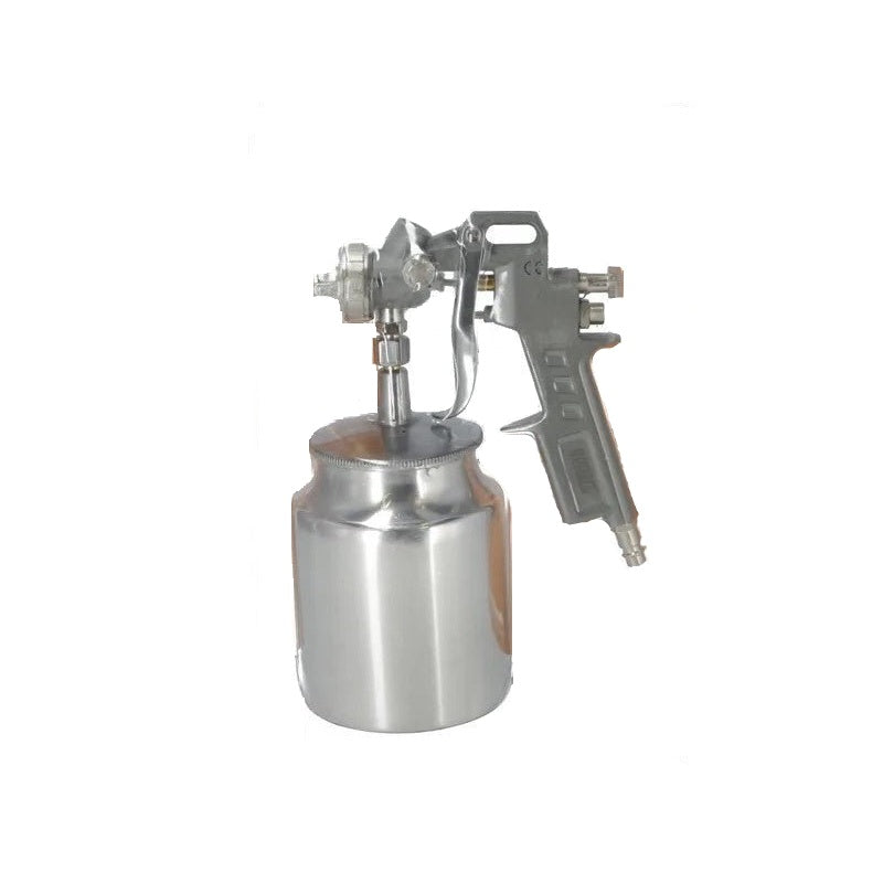 Pistol de vopsit cu recipient inferior pentru compresor, rezervor 1L, duză 1,5 mm și racord 1/4 inch. Potrivit pentru aplicarea vopselelor și lacurilor.