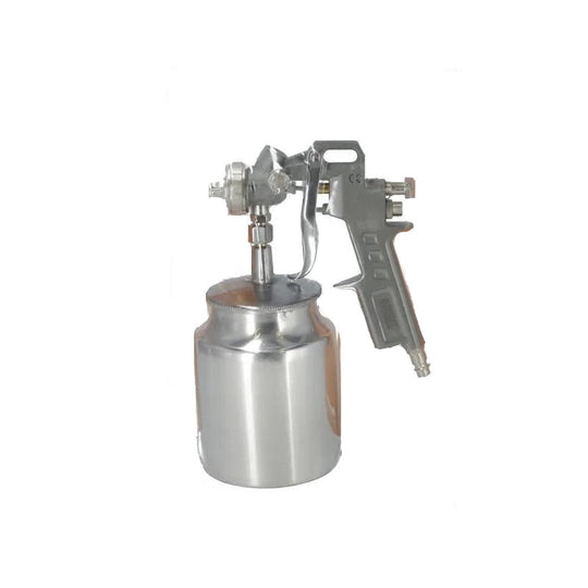 Pistol de vopsit cu recipient inferior pentru compresor, rezervor 1L, duză 1,5 mm și racord 1/4 inch. Potrivit pentru aplicarea vopselelor și lacurilor.