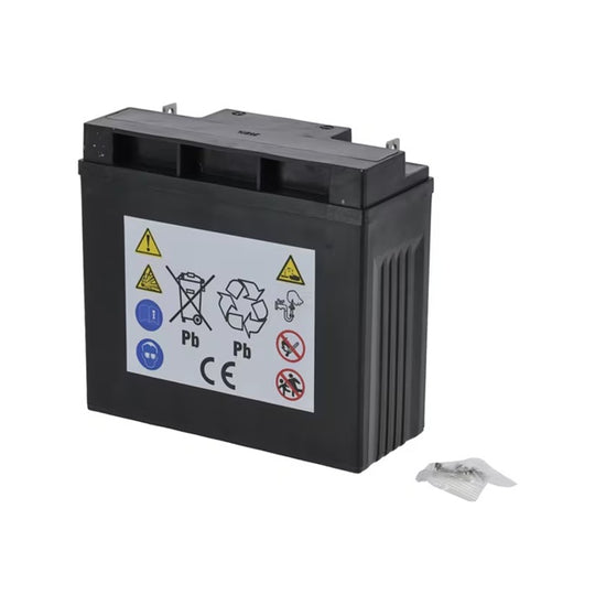 Baterie plumb acid 12V 18Ah SBA1812KR vedere laterală etichete siguranță CE Pb reciclare