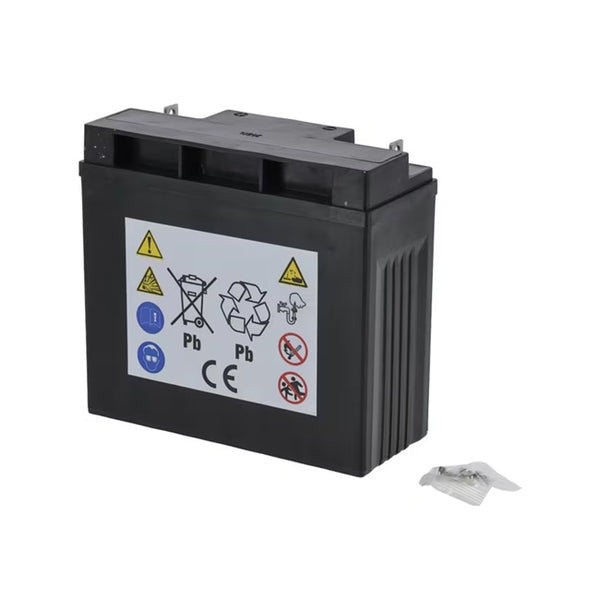 Baterie plumb acid 12V 18Ah SBA1812KR vedere laterală etichete siguranță CE Pb reciclare