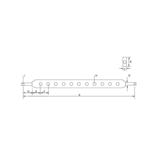 Desen tehnic bară de tracțiune 960mm - cote A, B, C, D, E, F, G, H, I - categoria 2 