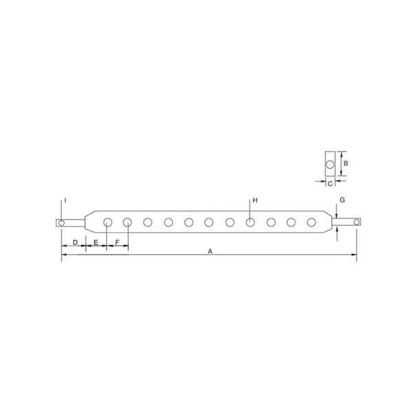 Desen tehnic bară de tracțiune 960mm - cote A, B, C, D, E, F, G, H, I - categoria 2 