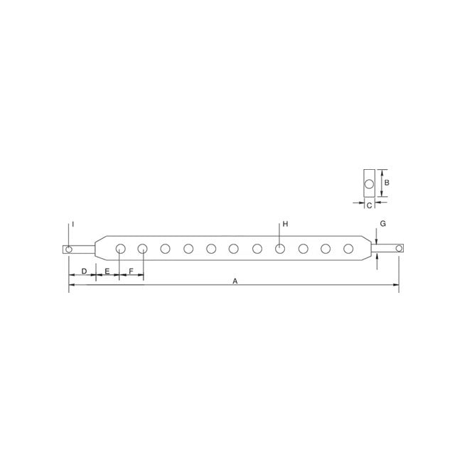 Desen tehnic bară de tracțiune 960mm - cote A, B, C, D, E, F, G, H, I - categoria 2 