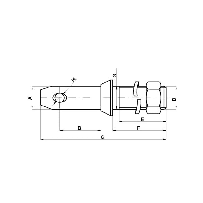 Bolț tirant lateral filetat M20x39mm - detaliu filet și dimensiuni