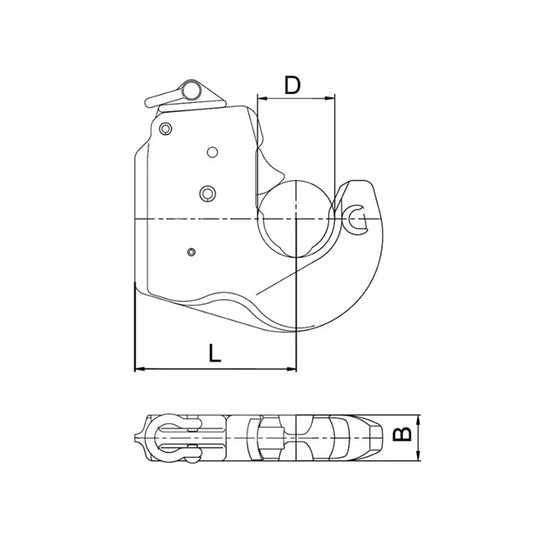 Schemă tehnică cârlig inferior categoria 3 - dimensiuni 64mm orificiu, grosime 40mm, distanță 134mm