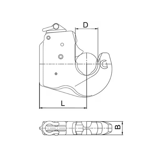 Schemă tehnică cârlig inferior categoria 3 - dimensiuni 64mm orificiu, grosime 40mm, distanță 134mm