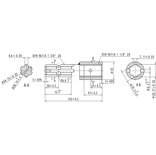 Adaptor cardan profesional XAB Trade putere maximă 30 kW pentru utilaje agricole