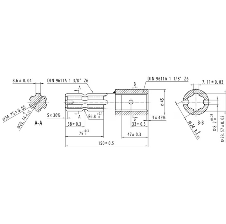 Adaptor cardan profesional XAB Trade putere maximă 30 kW pentru utilaje agricole