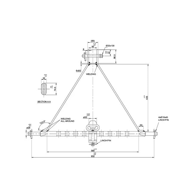 Schemă completă bară remorcare 3 puncte categoria 2 - structură triunghiulară cu înălțime 525mm