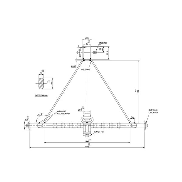 Schemă completă bară remorcare 3 puncte categoria 2 - structură triunghiulară cu înălțime 525mm
