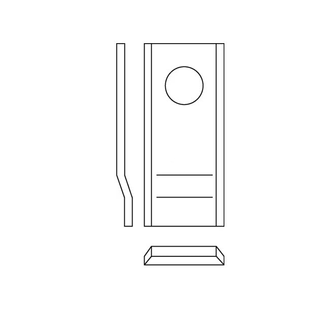 Desen tehnic lamă cositoare 96x40x3mm - vedere laterală și secțiune transversală 