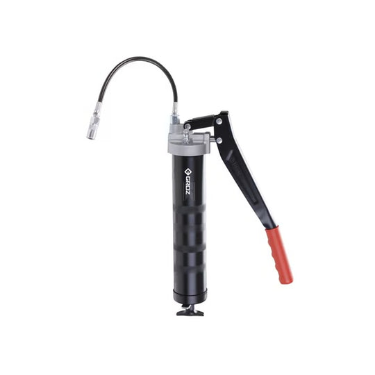 Pompă de gresat cu pârghie Groz G2 500 ml - vedere laterală cu furtun flexibil 300 mm