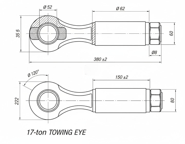 Ochet de remorcare 17T XAB Trade - construcție din oțel rezistent pentru tractoare