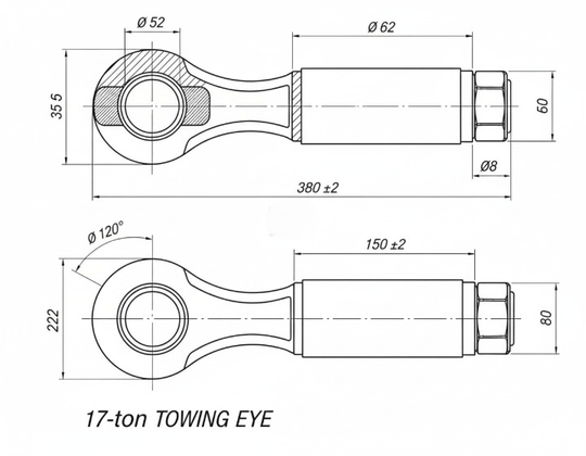 Ochet de remorcare 17T XAB Trade - construcție din oțel rezistent pentru tractoare