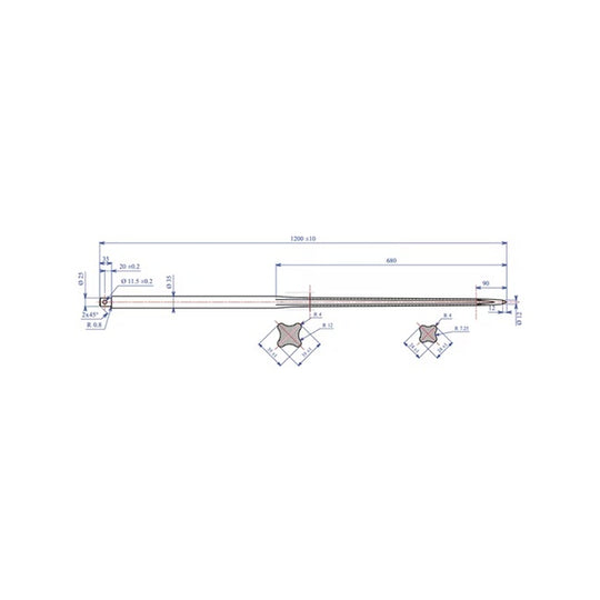 Desen tehnic dinte încărcător drept 35x1200mm - dimensiuni și specificații bolt elastic
