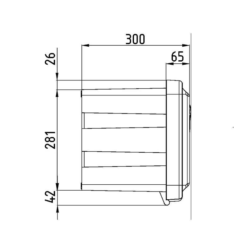 Desen tehnic ladă de scule Daken dimensiuni 750x350x300mm vedere lateral