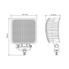Desen tehnic lampă LED LA10047, vedere frontală și laterală, lățime 112,1 mm, adâncime 54,5 mm și înălțime totală 159 mm
