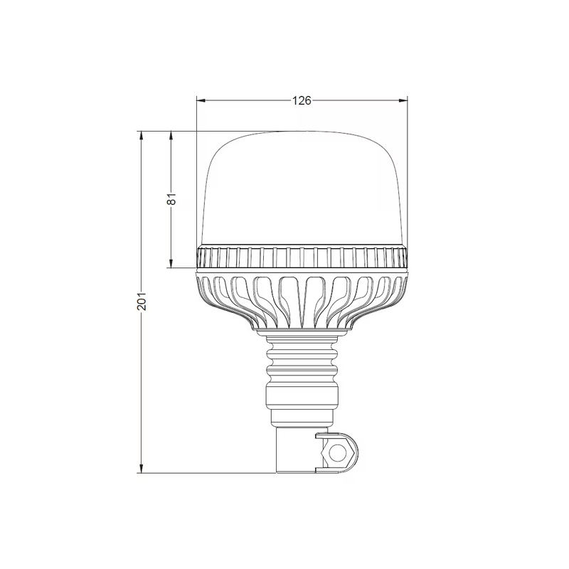 Desen tehnic girofar LED 20W dimensiuni Ø126mm înălțime 201mm stâlp flexibil
