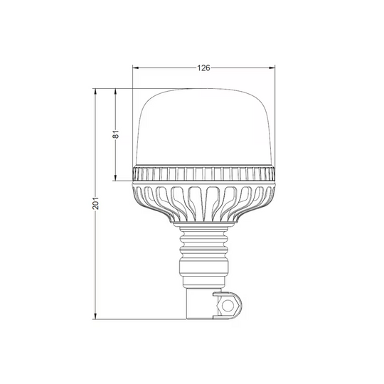 Desen tehnic girofar LED 20W dimensiuni Ø126mm înălțime 201mm stâlp flexibil