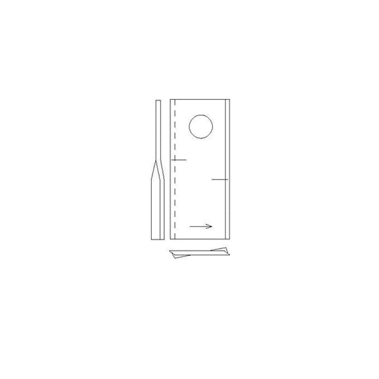 Vârf lamă cositor Krone 4x50x118mm - detaliu orificiu rotund 19mm și dimensiuni