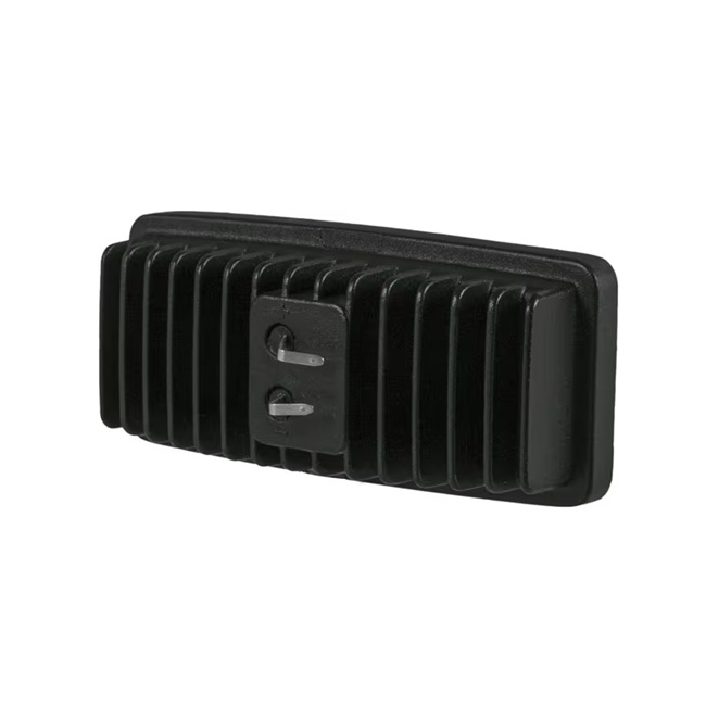 Lampă de lucru LED 20W dreptunghiulară, vedere spate, carcasă neagră cu aripi de răcire, conector 2-pin

