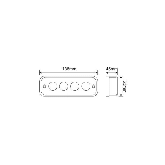 Lampă de lucru LED 20W desen tehnic, dimensiuni 138x63x45mm, 4 LED-uri, instalare încorporată