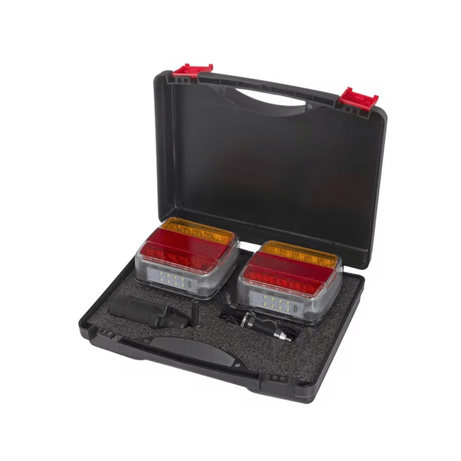 Set complet lămpi magnetice LED 7-pin cu încărcător auto 12V inclus, baterii Li-Ion 2000mAh reîncărcabile, sistem extensibil pentru remorci multiple