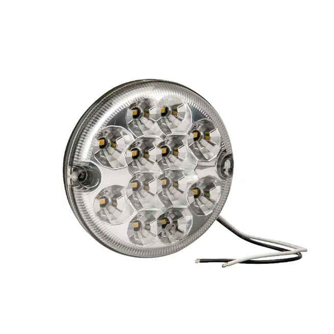 Lampă marșarier LED rotundă vedere frontală cu 10 LED-uri albe puternice