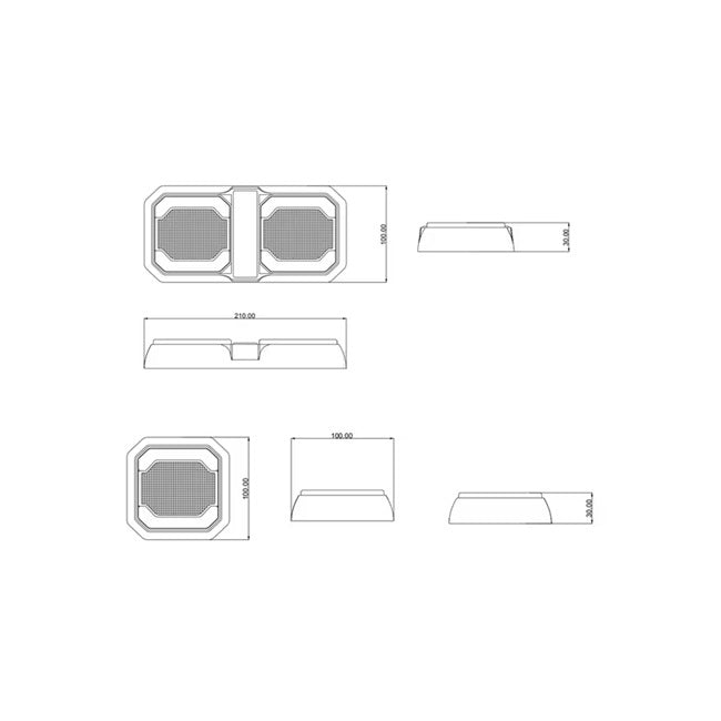Desen tehnic lumină spate LED LA40090 dimensiuni 209x100x30mm diagrame vedere față lateral spate