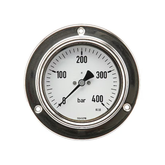 Manometru analogic Ø100mm 0-400bar conexiune spate BSP 1/2 carcasă inox umplut cu glicerină