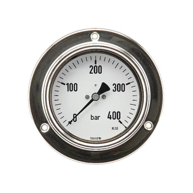 Manometru analogic Ø100mm 0-400bar conexiune spate BSP 1/2 carcasă inox umplut cu glicerină