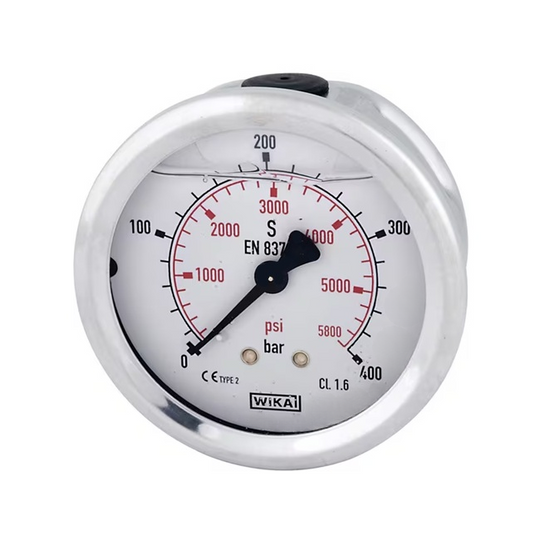 Manometru cu glicerină WIKA 400 bar Ø63 mm conectare spate 1/4" BSP, carcasă inox