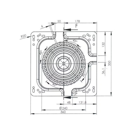 Desen tehnic placă rotativă TS90270GP - dimensiuni 540x410mm, diametru 240mm, rotație 360°