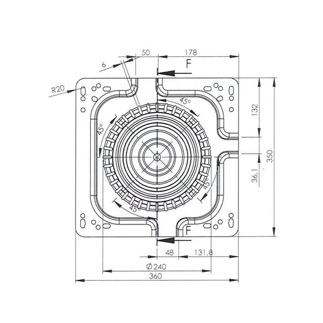 Desen tehnic placă rotativă TS90270GP - dimensiuni 540x410mm, diametru 240mm, rotație 360°