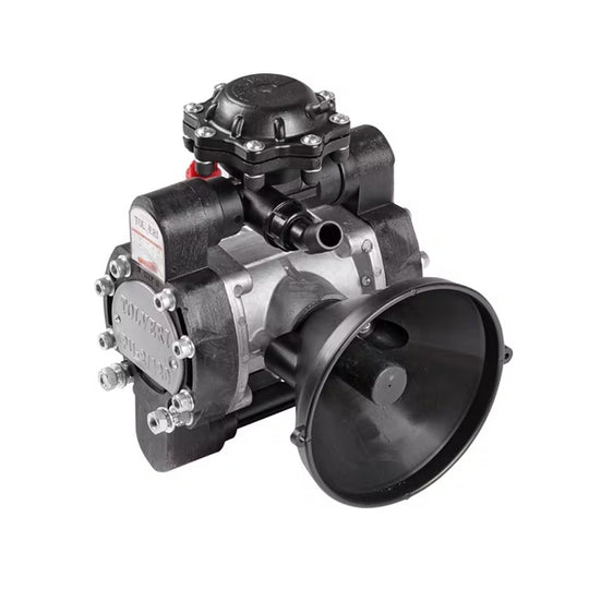 Pompă cu membrană și piston P120 - vedere frontală cu ax canelat și conexiuni