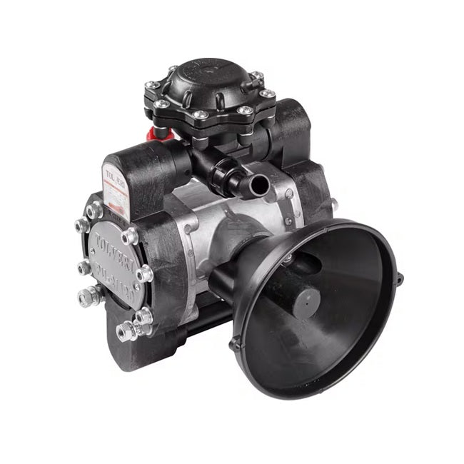 Pompă cu membrană și piston P120 - vedere frontală cu ax canelat și conexiuni