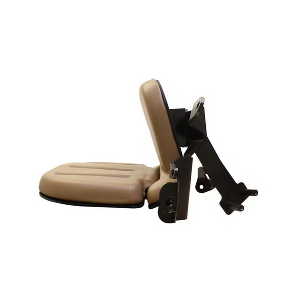 Scaun pasager John Deere cu tapițerie bej rezistentă, suport metalic negru rabatabil, vedere laterală produs real