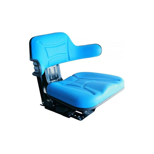Scaun PVC albastru cu suspensie mecanică, cotieră ergonomică, spătar confortabil, capacitate 60-120kg pentru tractoare